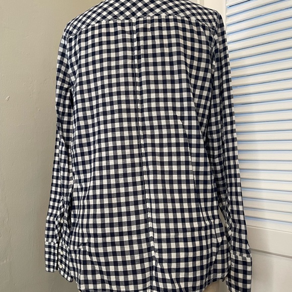 Navy & white checkered button down blouse J.Crew 12 - Picture 3 of 3